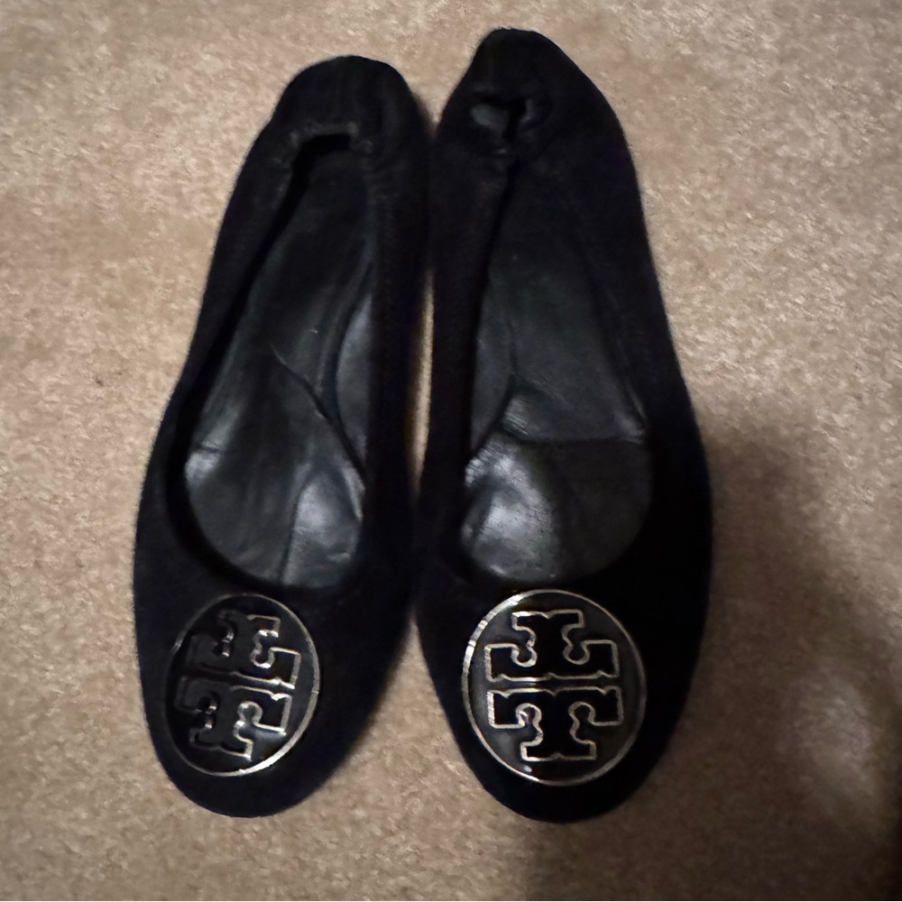 Tory Burch Black Flats with Silver Logo